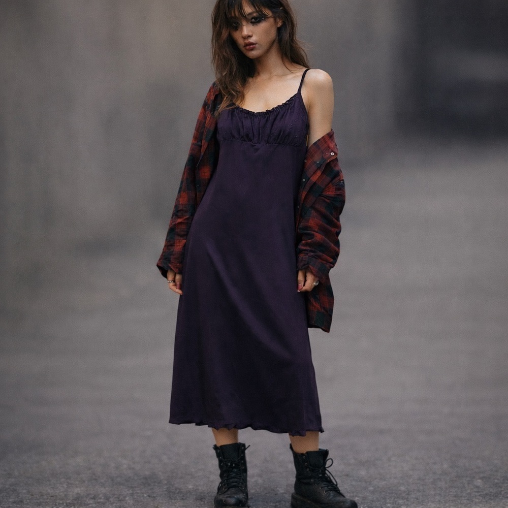 90s Rampage Deep Purple Chemise Midi Dress Size S/M Coquette 90s Sleaze Vintage
